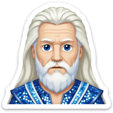 Odin, God of Wisdom from Gods and Goddesses with long white hair, blue and white sequin outfit sticker