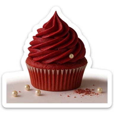 Change the icing to red velvet with a deep red, creamy texture, keep the realistic cupcake and accessories, photorealistic style, transparent background. sticker