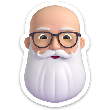 bald man with glasses, long white beard, winking sticker