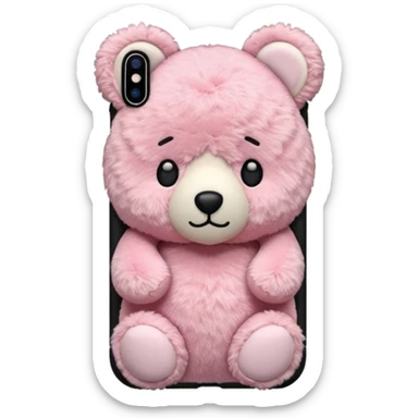 iphone in a pink teddy bear phone case, alternate angle sticker