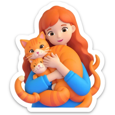 girl with long hair hugging an orange cat sticker