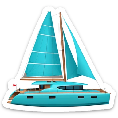 make a 50ft catamaran lagoon styled faceing to the right. make the sails like a dark tiffany blue sticker