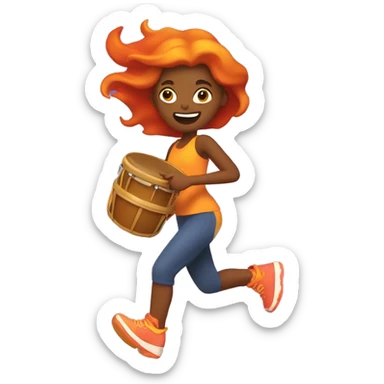Running girl with tambourine in hand and flames on her feet sticker