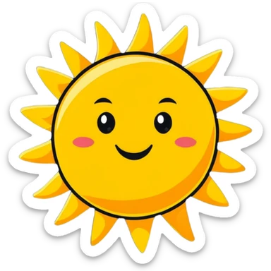 A sun with a cheerful expression, in the style of a cartoonish sticker sticker