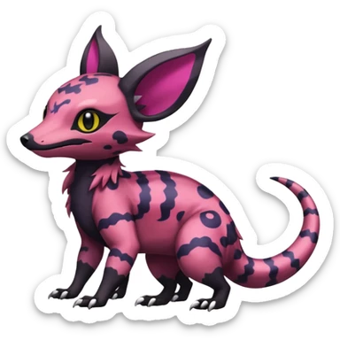 Rare epic aesthetic colorful Salandit-Noibat-Eevee-Civet-species-Fakemon-hybrid-creature, with markings, full body sticker