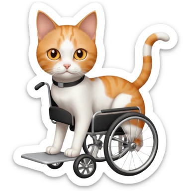 full body small short hair ginger and white cat with orange eyes walking in a wheelchair for cats sticker