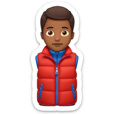 brown skin man with red puffer vest sticker