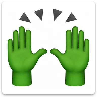 Replicate the image but change the skin color of the hands to green. Keep the style and rays above the hands unchanged. The original style is a colorful illustration with rays above the hands, please maintain that style. sticker