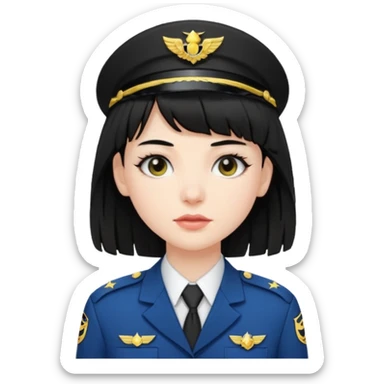 pale skin, a girl who have black hair with mullet haircut and wearing uniform. long lashes sticker