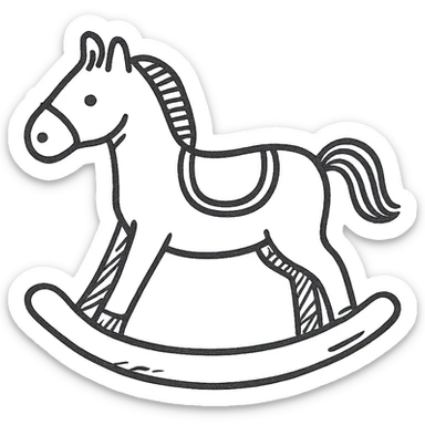 rocking horse, hand drawn outline icon style, sketchy lines, simple, no fill sticker