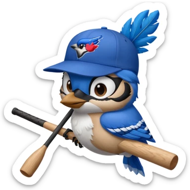 bluejay sleeping  with baseball bat, wearing toronto blue jays baseball hat,  sticker