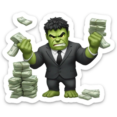 Hulk in business suit offering money sticker