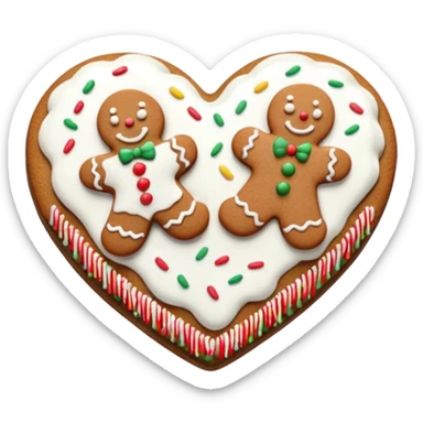 two gingerbread heart cookies with white holiday icing sticker