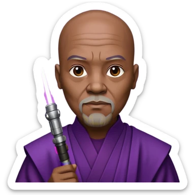 star wars master windu bald head with purple lightsaber sticker