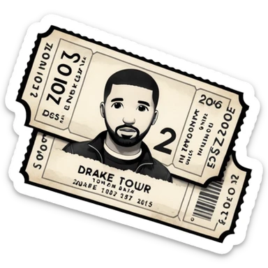 concert ticket, drake 2026 tour concert, black and white tickets sticker