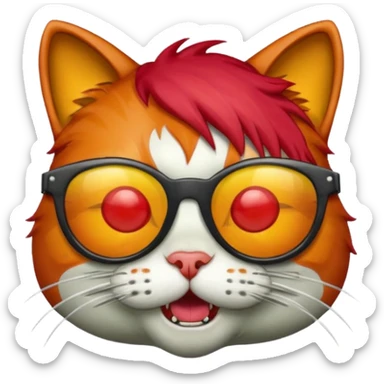 Zombie cat with red hair and sun glasses face sticker
