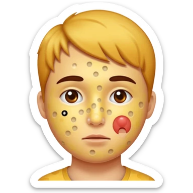 person with chicken pox dots on their face sticker