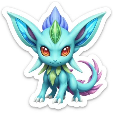 Futuristic volcanic elemental badass cool tough evil Suicune-Bayleaf-Celebi-Pokémon-Fakémon-hybrid-creature sticker