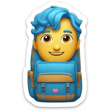 blue backpack with loving face emoji sticker