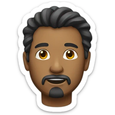 Men with long, tied hair and a goatee sticker