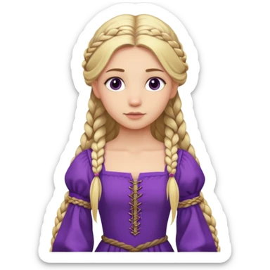 girl with very long braided blond hair wearing medieval style purple dress  sticker