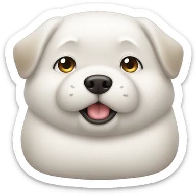 chubby white dog with a belly sticker