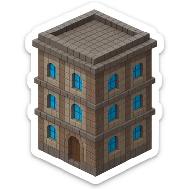 old Saint Petersburg building, gray-brown facade, arched windows, isometric view sticker