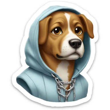 Dog wearing a hoodie and good chain sticker
