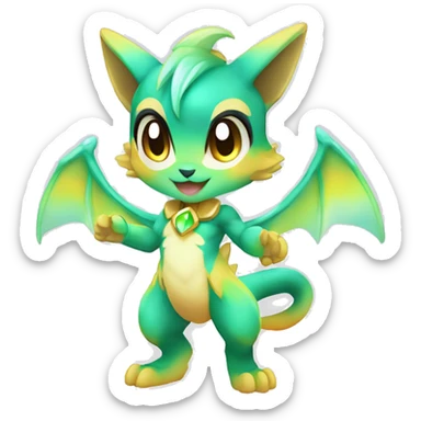 a anthro chibi-style colorful gradient-shiny gem-sparkle-Fakémon-hybrid full body sticker