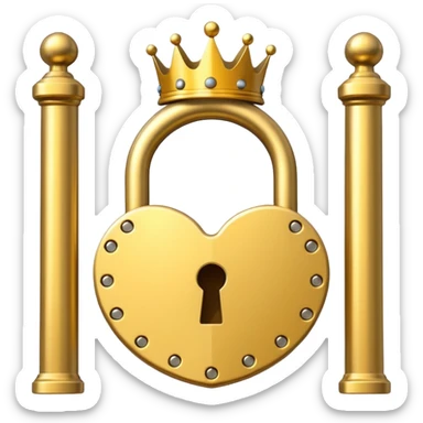 Golden padlock with a crown icon blocking a gate, flat UI illustration premium style. sticker