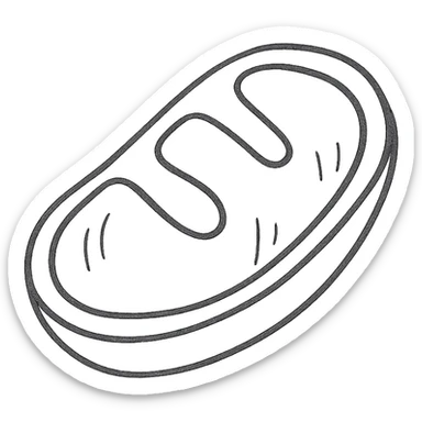 mitochondrion, mitochondrial biogenesis, step 2, pen drawing schematic style on white paper, isolated on white background sticker