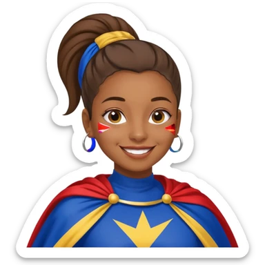 A brown skin girl with a slick ponytail and edges with a Cape Verde flag sticker