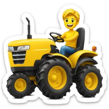 a happy person driving powerful yellow tractor sticker