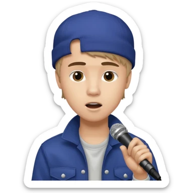 Justin Bieber, around 16, casual clothes, singing into mic sticker