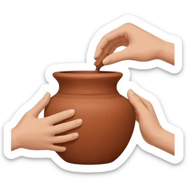 Minimalistic flat vector icon, iOS style, thin black contour on white background. Hands shaping a small clay vase. Clean, no text, no shadow sticker