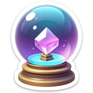 Clash of Clans aesthetic: Cinematic Playful 3D Isometric Crystal Ball Emoji, rendered in a 3D vector-style similar to standard emojis with minimal shading and bold, simplified shapes. A compact, distinct form with signature details, softly glowing with a fantasy RPG magic charm. Simplified yet unmistakably iconic, highly detailed and consistent, glowing with a soft radiance and high shine. Stylized with a touch of heroic grandeur and a soft glowing outline, capturing the essence of a beloved gaming relic with a friendly, playful manner! sticker