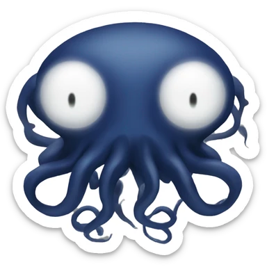 Obscured in darkness, a pair of large, glowing white eyes, and six tentacles, tinted a dark royal blue. sticker