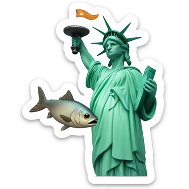 Statue of Liberty holding a fish sticker