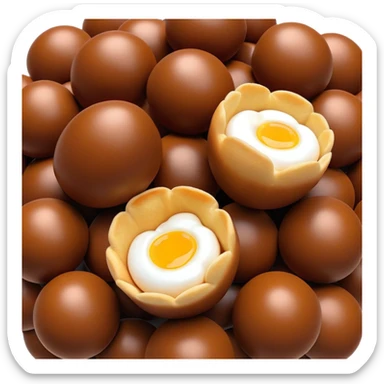 3D rendered chocolate Hong Kong egg puffs (鸡蛋仔) with distinctive spherical bubble texture, deep brown color, hyper-realistic bubbles, glossy candy-like finish, detailed texture sticker