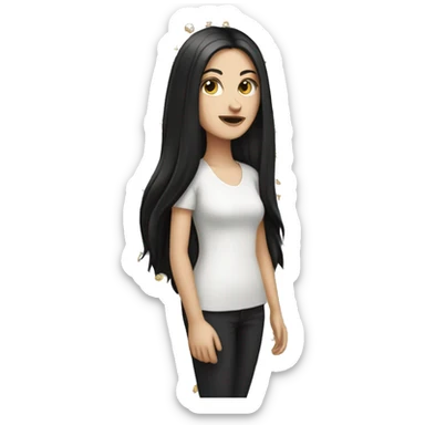 tall white girl with black long hair sticker