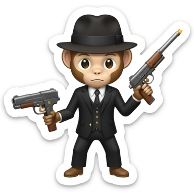 Monkey gangster holding an uzi gun sticker