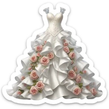 Hyper Realistic ornate Wedding dress displays ruffles and roses sticker