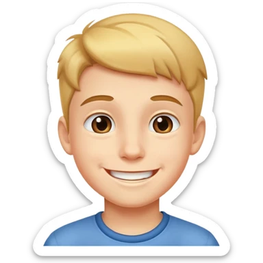 A young boy with a cheerful smile sticker