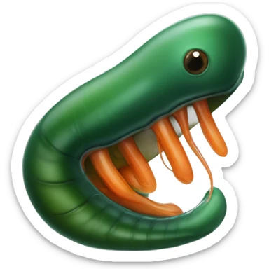 Eight-eyed Dark green and orange medicinal leech with oral suction and caudal suction sticker