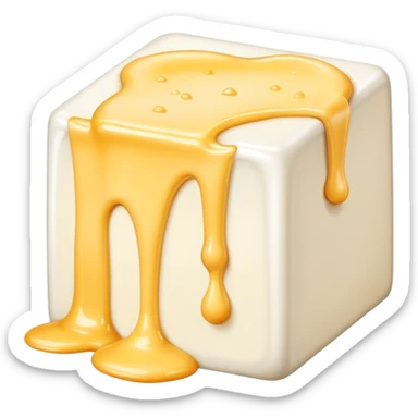 gooey white cheese melting in a white box, with hints of Président and Hochland cheese sticker