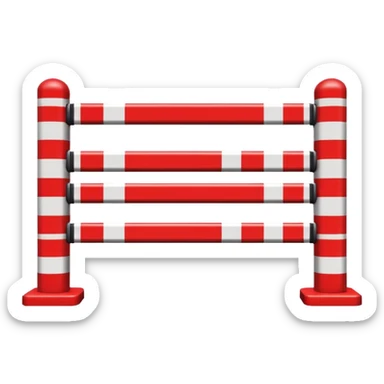 Flat emoji-style icon of a parking barrier gate (boom barrier).
Red and white striped horizontal arm, raised at a slight angle.
Simple geometric shapes, clean vector design.
No text, no background, transparent or plain background.
Bright colors, high contrast.
Centered object, minimal details. sticker