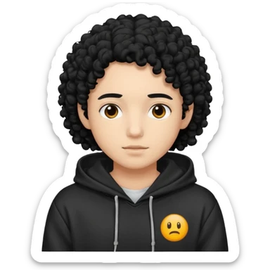 Gut wearing a hoodie with black curly hair sticker