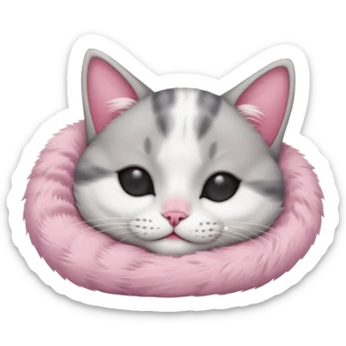 grey and white small cat with eyes closed lying down upside down with its paws/arms tightly covering its own face sticker