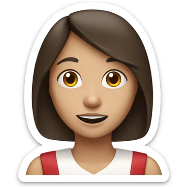 Girl, brunette, with fringe, eating a cherry pie sticker