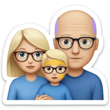 Eigene Familienbild mit 3 Personen; Mutter dunkle Augen und dunkle lange Haare mit Brille; Vater mit Glatze und Blaue Auge, kleinkind mit blonden Haaren und dunklen Augen sticker
